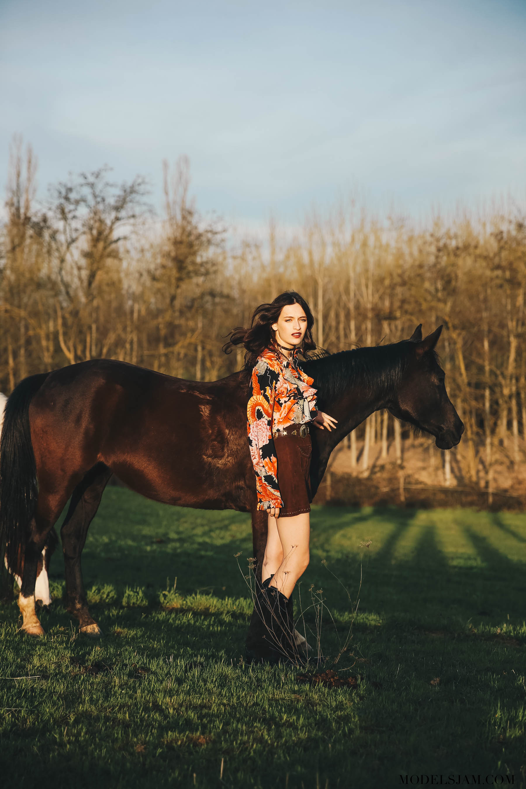 Benedetta Casaluce is photographed by Pier Grassano and styled by Angelica Ardasheva for Models Jam editorial wearing redemption blouse Blessed skirt Horse Ac Ranch